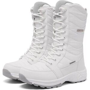 Women's White Waterproof Winter Snow Boots with Zipper Insulated Mid Calf